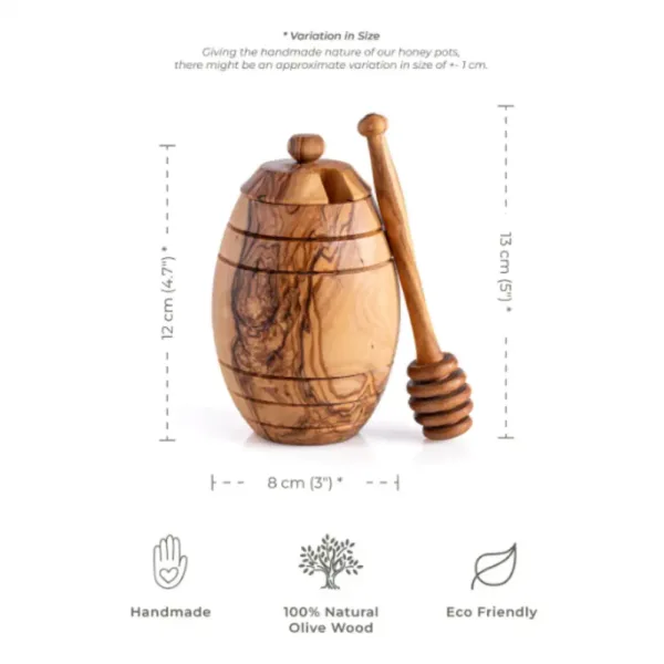 Pot à miel rustique en bois d’olivier avec cuillère.