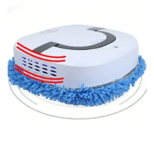 Robot aspirateur et laveur intelligent en action sur un sol en carrelage.