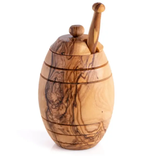 Pot à miel en bois d’olivier avec cuillère incluse.