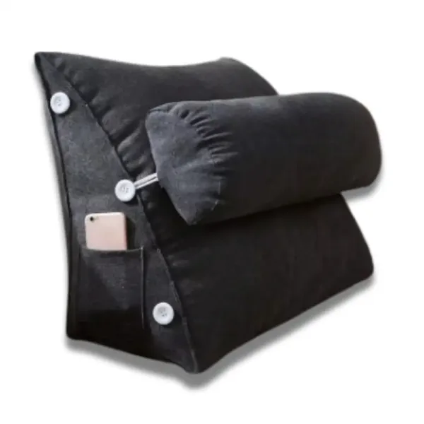 Coussin de lecture triangulaire avec livre et lunettes.