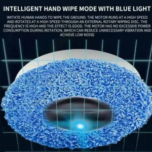 Robot aspirateur laveur nettoyant un sol en bois.