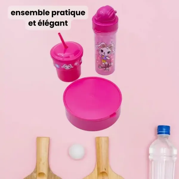 Boîte à goûter rose pour enfants - ensemble complet