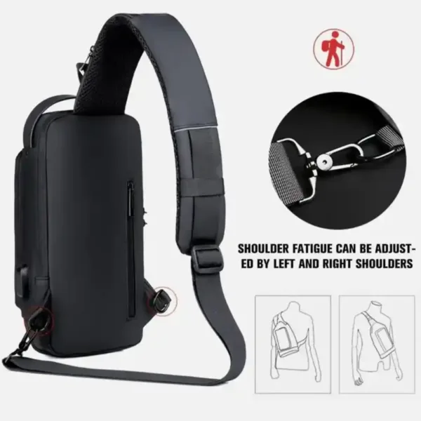 Sac multifonction imperméable avec interface USB pour chargement.