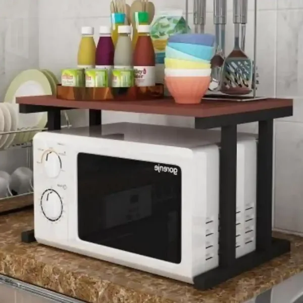 Étagère micro-ondes en bois et acier