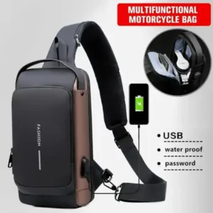 Sac avec fermeture éclair verrouillable et interface USB externe.