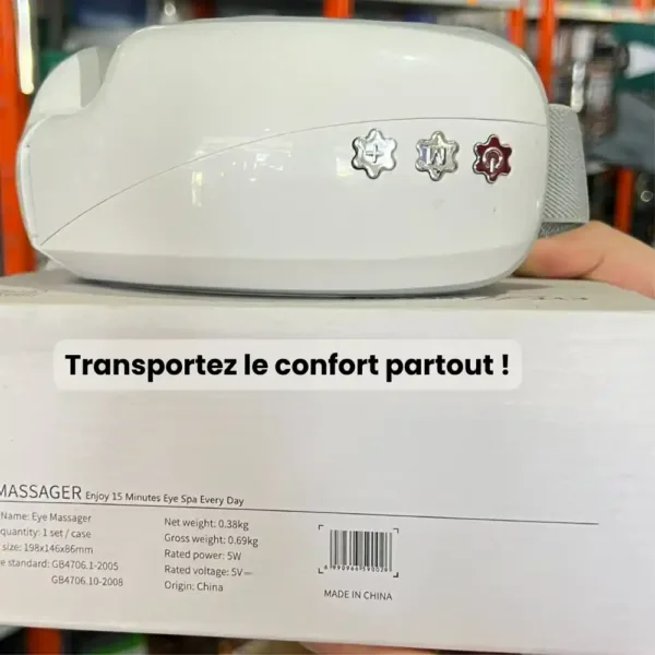 Design pliable à 180 degrés pour une portabilité facile du masseur oculaire.