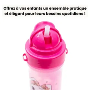 Ensemble repas enfant avec boîte à goûter, bouteille et gobelet