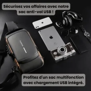 Sac imperméable avec chargeur USB intégré pour un usage quotidien.