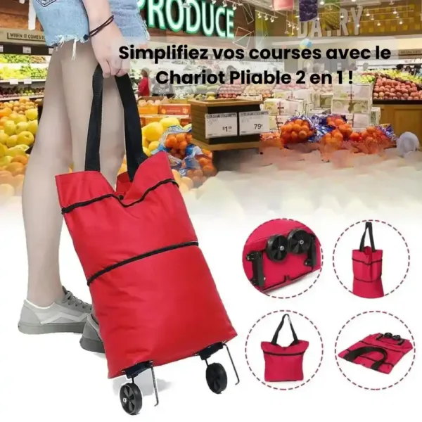 Chariot pliable 2 en 1 roues repliées