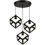 Suspension 3 Luminaire – Design Cube Métal Industriel – Noir