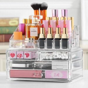 Lot De 2 Boîtes De Rangement En Acrylique à 3 Tiroirs - 13 X 8 X 9 Cm - Pour Accessoires De Coiffure