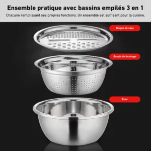 Coupe-légumes manuel en inox avec poignée ergonomique pour une utilisation facile.